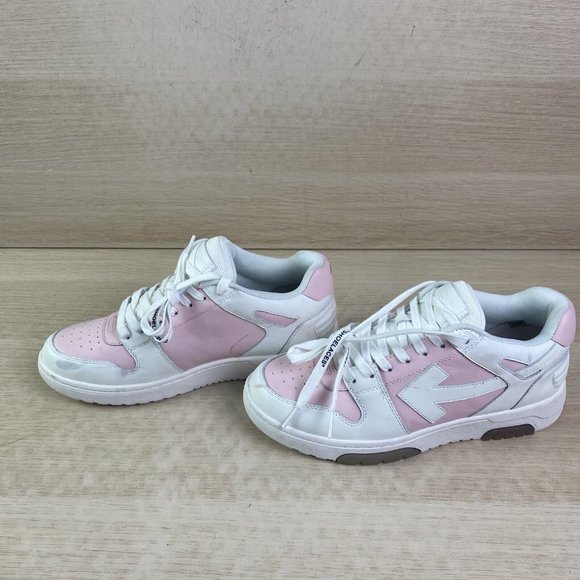 Off-White “OUT OF OFFICE” White/Pink Leather Low Top Lace Up Sneakers, Mens 41 main image 5